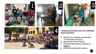 CHARLAS RECIBIDAS EN LOS CENTROS
PARTICIPANTES
1. Servicio de recogida de animales
“Caminando con ellos”.
2. Asociación Pa...