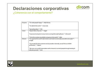 www.dircom.org
Declaraciones corporativas
¿Coherencia con el comportamiento?
 