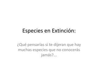 Especies en Extinción:

¿Qué pensarías si te dijeran que hay
muchas especies que no conocerás
            jamás?...
 