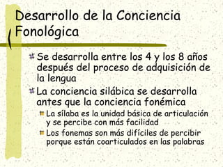Conciencia fonológica y aprendizaje de la lectura | PPT