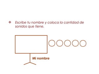    Escribe tu nombre y coloca la cantidad de
    sonidos que tiene.




              Mi nombre
 