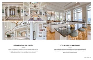 Step into the grand hall and be mesmerized by the custom stained glass skylight above and
breathtaking views of the mountains beyond. Extravagant finishes and materials abound,
crafted by skilled local artisans to create a thoughtfully-designed masterpiece.
LUXURY ABOVE THE CLOUDS.
STOWE, VERMONT | 23
Delight summer guests with cocktails on the south terrace or host a festive holiday family movie night.
With two guest suites and indoor amusements to bewitch guests of all ages, Above the Clouds is the
ultimate in effortless and elegant entertaining.
YEAR-ROUND ENTERTAINING.
 