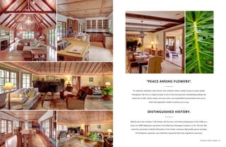 An authentic plantation-style retreat, from seamless indoor-outdoor living to unique details
throughout, Olu Pua is a magical respite in one of the most peaceful, breathtaking settings the
island has to offer. Exotic woods, local lava rocks, and unparalleled workmanship invite you in,
while well-appointed comforts enchant you to stay.
Built by the iconic architect, C.W. Dickey, Olu Pua has a rich history dating back to the 1930s as a
haven for WWII dignitaries and home to the A&B Kauai Pineapple Company. In the ‘70s and ‘80s,
under the ownership of Athalie Richardson Irvine Clarke, numerous high-profile guests including
US Presidents, statesmen, and celebrities frequented this truly magnificent sanctuary.
“PEACE AMONG FLOWERS”.
DISTINGUISHED HISTORY.
KALAHEO, KAUAI, HAWAII | 45
 