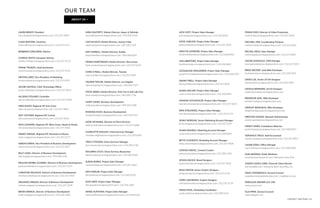 LAURA BRADY, President
laura.brady@conciergeauctions.com | 212.257.4943
CHAD ROFFERS, Chairman
chad.roffers@conciergeauctions.com | 212.257.5171
BARBARA CORCORAN, Advisor
CHARLIE SMITH, European Advisor
charlie.smith@conciergeauctions.com | 212.257.5173
FRANK TRUNZO, Head Auctioneer
frank.trunzo@conciergeauctions.com | 212.257.5176
KRYSTAL AEBY, Vice President of Marketing
krystal.aeby@conciergeauctions.com | 212.257.4925
JACOB CANTELE, Chief Technology Officer
jacob.cantele@conciergeauctions.com | 212.257.5013
ALLISON STOLARD, Controller
allison.stolard@conciergeauctions.com | 212.257.5238
MIKE RUSSO, Regional VP, East Coast
mike.russo@conciergeauctions.com | 212.257.4856
JEFF CASTNER, Regional VP, Central
jeff.castner@conciergeauctions.com | 212.257.5014
NICK LEONARD, Regional VP, West Coast, Hawaii & Alaska
nick.leonard@conciergeauctions.com | 212.257.5066
MARIO VARGAS, Regional VP, Mountain & Mexico
mario.vargas@conciergeauctions.com | 212.257.5177
SARENA IRWIN, Vice President of Business Development
sarena.irwin@conciergeauctions.com | 212.257.5017
BILLY LONG, Director of Business Development
billy.long@conciergeauctions.com | 970.948.1333
PAULINA KIMBEL ALVAREZ, Director of Business Development
paulina.kimbel@conciergeauctions.com | 212.257.5174
CHRISTINE WILHELM, Director of Business Development
christine.wilhelm@conciergeauctions.com | 212.257.4927
ORLANDO VARGAS, Director of Business Development
orlando.vargas@conciergeauctions.com | 212.257.5239
BRYAN WARGA, Director of Business Development
bryan.warga@conciergeauctions.com | 212.256.1283
SARA HALFERTY, Market Director, Aspen & Telluride
sara.halferty@conciergeauctions.com | 970.310.1923
CAITLIN KEYS, Market Director, Jackson Hole
caitlin.keys@conciergeauctions.com | 307.220.7359
AMY KIMBALL, Market Director, Seattle
amy.kimball@conciergeauctions.com | 206.468.3059
FRANK MARTORANO, Market Director, New Jersey
frank.martorano@conciergeauctions.com | 212.257.5237
CHRIS O’NEILL, Market Director, Toronto
chris.oneill@conciergeauctions.com | 212.257.5399
VALERIE TAYLOR, Market Director, Los Angeles
valerie.taylor@conciergeauctions.com | 310.926.7373
STEVE WARD, Market Director, Park City & Salt Lake City
steve.ward@conciergeauctions.com | 385.209.7716
CINDY JONES, Business Development
cindy.jones@conciergeauctions.com | 949.244.1300
RHONDA HICKS, Business Development
rhonda.hicks@conciergeauctions.com | 281.769.5727
KATIE MCMAINS, Director of Client Services
katie.mcmains@conciergeauctions.com | 212.257.5068
CHARLOTTE ENGLISH, Client Services Manager
charlotte.english@conciergeauctions.com | 212.259.0520
TRACY STEVENS, Client Services Manager
tracy.stevens@conciergeauctions.com | 212.390.1740
KEILARRA UTLEY, Client Services Researcher
keilarra.utley@conciergeauctions.com | 212.603.9622
SUSAN BURKE, Project Sales Manager
susan.burke@conciergeauctions.com | 212.257.5067
KIM FOWLER, Project Sales Manager
kim.fowler@conciergeauctions.com | 212.641.0103
ALEX GRAY, Project Sales Manager
alex.gray@conciergeauctions.com | 212.256.1284
AIMEE HUFFMAN, Project Sales Manager
aimee.huffman@conciergeauctions.com | 212.498.9535
JACK HOYT, Project Sales Manager
jack.hoyt@conciergeauctions.com | 212.259.0518
KATIE LAWLESS, Project Sales Manager
katie.lawless@conciergeauctions.com | 212.257.5018
KRISTYN LEFEBVRE, Project Sales Manager
kristyn.lefebvre@conciergeauctions.com | 212.658.0940
LISA LIBERTORE, Project Sales Manager
lisa.libertore@conciergeauctions.com | 212.658.0603
JACQUELINE MOLDAWER, Project Sales Manager
jacqueline.moldawer@conciergeauctions.com | 212.658.1955
DANNY PRELL, Project Sales Manager
danny.prell@conciergeauctions.com | 212.257.5016
SUSAN SACHER, Project Sales Manager
susan.sacher@conciergeauctions.com | 212.390.0449
HANNAH SCHUESSLER, Project Sales Manager
hannah.schuessler@conciergeauctions.com | 212.257.5641
ERIN STRUXNESS, Project Sales Manager
erin.struxness@conciergeauctions.com | 212.257.5175
JENNY MORGAN, Senior Marketing Account Manager
jenny.morgan@conciergeauctions.com | 212.257.5297
SUSAN ANDRUS, Marketing Account Manager
susan.andrus@conciergeauctions.com | 212.658.0654
BETSY CLEMENTS, Marketing Account Manager
betsy.clements@conciergeauctions.com | 212.257.4928
JOSHUA HAVOC, Content Creator
joshua.havoc@conciergeauctions.com | 212.390.1332
JESSICA BLOCK, Brand Designer
jessica.block@conciergeauctions.com | 212.257.4926
EMILY PRYOR, Senior Graphic Designer
emily.pryor@conciergeauctions.com | 212.257.5178
CORD LUEHRMAN, Graphic Designer
cord.luehrman@conciergeauctions.com | 212.257.5170
SARAH NEAL, Marketing Coordinator
sarah.neal@conciergeauctions.com | 212.390.1613
FRANK KIVO, Director of Video Production
frank.kivo@conciergeauctions.com | 212.257.5649
MICHAEL ZISK, Coordinating Producer
michael.zisk@conciergeauctions.com | 212.641.0541
RACHEL ERGO, Data Manager
rachel.ergo@conciergeauctions.com | 212.257.5069
OSCAR GONZALEZ, CRM Manager
oscar.gonzalez@conciergeauctions.com | 212.257.5013
BRAD DECKER, Lead Web Developer
brad.decker@conciergeauctions.com | 212.259.0521
DAVID LEE, Senior UI/UX Designer
david.lee@conciergeauctions.com | 212.256.1983
NATALIA BERNARD, UI/UX Designer
natalia.bernard@conciergeauctions.com
BRANDON DAIL, Web Developer
brandon.dail@conciergeauctions.com
DWIGHT BENIGNUS, Web Developer
dwight.benignus@conciergeauctions.com
PRESTON GOODE, Network Administrator
preston.goode@conciergeauctions.com
GRANT HIMES, Compliance Attorney
grant.himes@conciergeauctions.com | 212.498.9947
VERONICA TREJO, Staff Accountant
veronica.trejo@conciergeauctions.com | 212.257.4857
LAURIE EDEN, Office Manager
laurie.eden@conciergeauctions.com | 212.390.8332
KARI NEERING, Public Relations
kari@relevancenewyork.com | Relevance New York
JOSEPH (JOSH) LORD, Financial Client Advisor
josh.lord@db.com | Deutsche Bank Securities, Inc.
NINO CAPOBIANCO, General Counsel
acapobianco@capobiancolaw.com | Capobianco Law
PERELSON WEINER LLP, CPA
www.pwcpa.com
DLA PIPER, General Counsel
www.dlapiper.com
CONTACT: OUR TEAM | 93
OUR TEAM
ABOUT US >
 