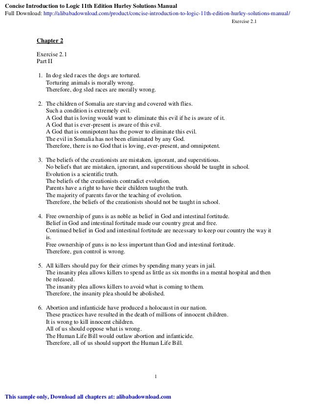 Concise Introduction To Logic 11th Edition Hurley Solutions Manual