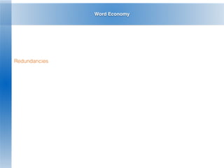 Word Economy
Redundancies
 