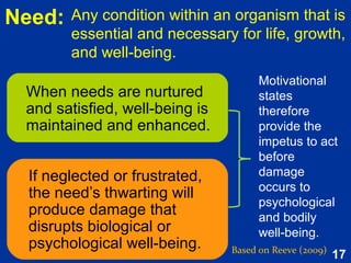 17
Results of Intervention 1
Based on Reeve (2015, pp. 501-504)
1. Teachers became increasingly more
autonomy supportive resulting in a
increasing levels of student autonomy
needs satisfaction
2. No change in control group.
3. Overall: Teachers can learn how to
support students’ psychological need
satisfaction.
1. Teachers became increasingly more
autonomy supportive resulting in a
increasing levels of student autonomy
needs satisfaction
2. No change in control group.
3. Overall: Teachers can learn how to
support students’ psychological need
satisfaction.
 