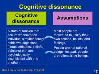 47
Types of extrinsic motivation
Extrinsic motivation
External
regulation
Introjected
regulation
Identified
regulation
Integrated
regulation
Self-Determination Theory (SDT) posits that different types of
motivation can be organised along a continuum of self-determination
or perceived locus of causality.
Based on Reeve (2015, p. 142-147) Increasing autonomy
 