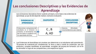 Las conclusiones Descriptivas y las Evidencias de
Aprendizaje
 