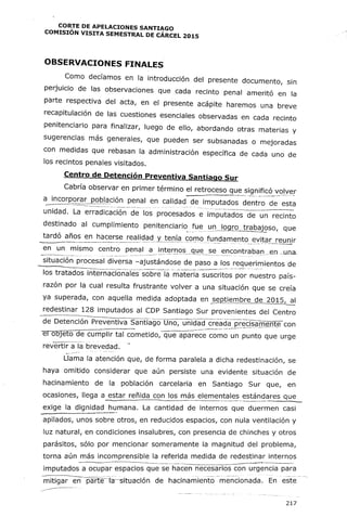Conclusiones informe carceles segundo semestre 2015