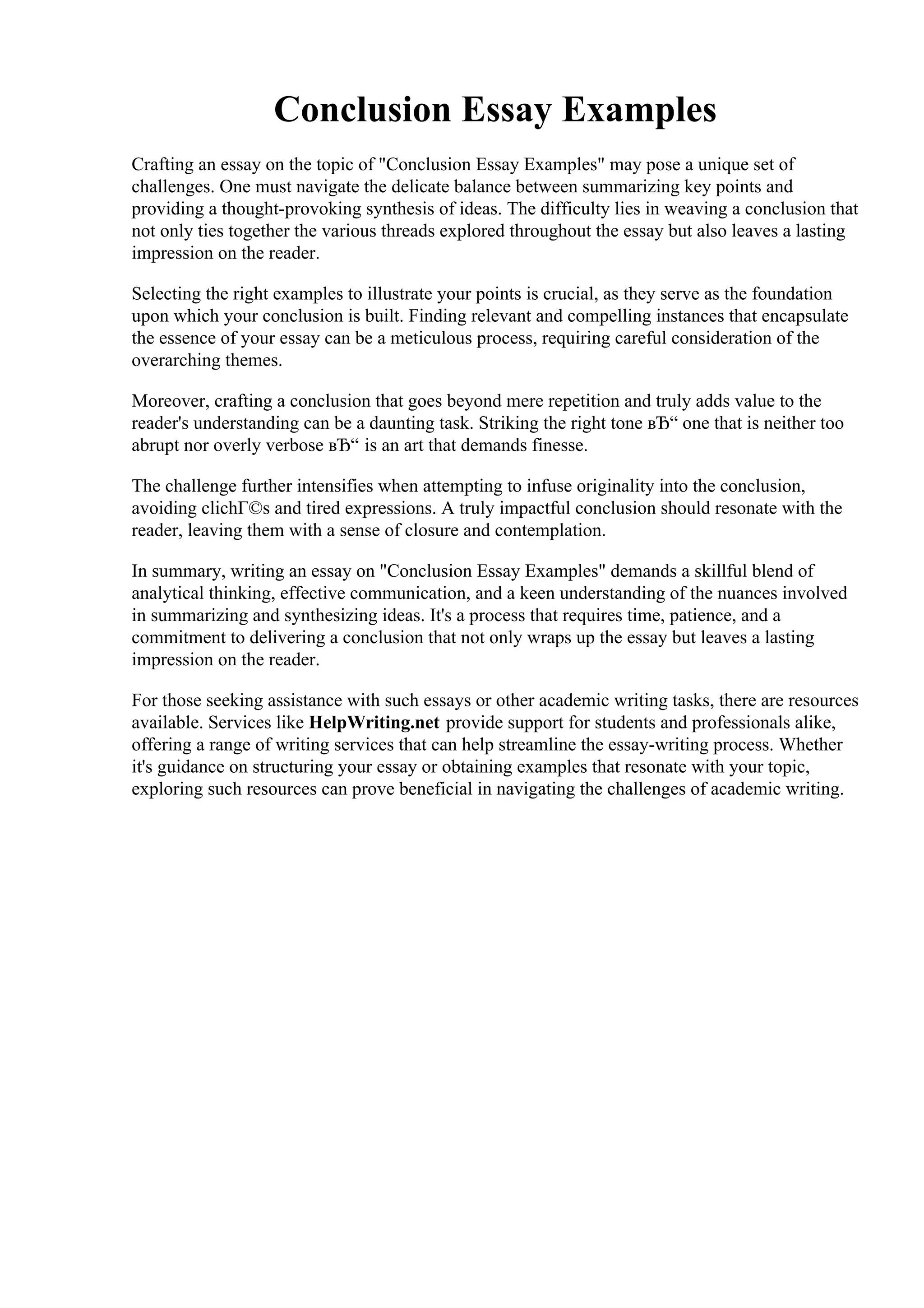 Conclusion Essay Examples | PDF