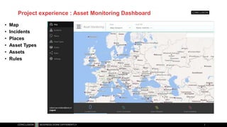 Project experience : Asset Monitoring Dashboard
• Map
• Incidents
• Places
• Asset Types
• Assets
• Rules
 