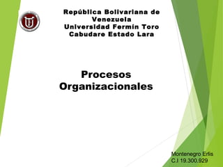 Procesos
Organizacionales
República Bolivariana de
Venezuela
Universidad Fermín Toro
Cabudare Estado Lara
Montenegro Erlis
C.I 19.300.929
 
