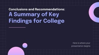 Conclusions and Recommendations:
A Summary of Key
Findings for College
Here is where your
presentation begins
 