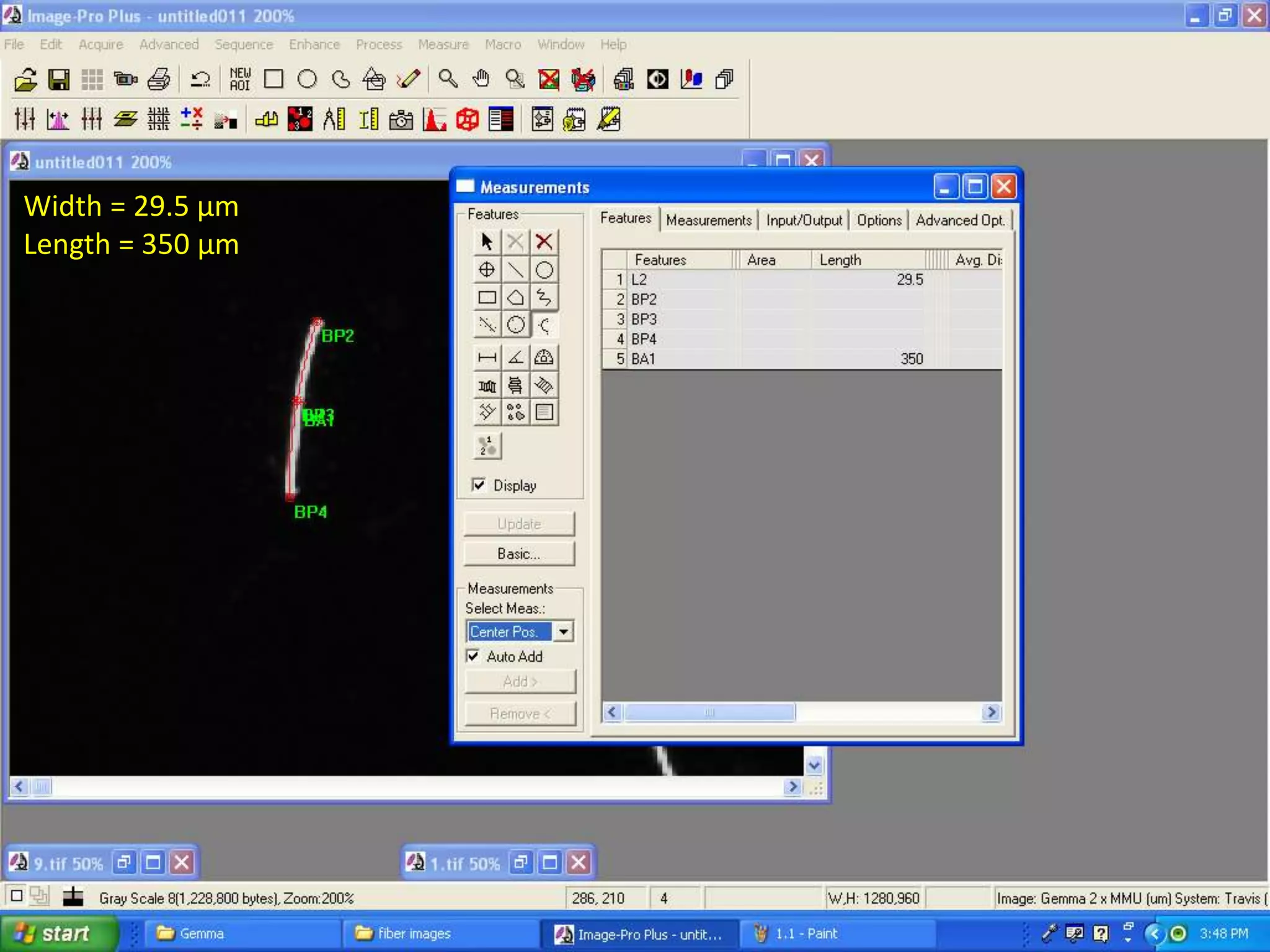 Width = 29.5 µm
Length = 350 µm
 