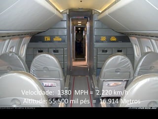 Velocidade:  1380  MPH =  2.220 km/h  Altitude: 55.500 mil pés  =  16.914 Metros 