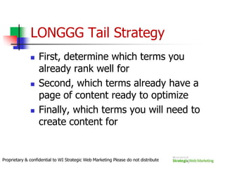 How Search Engines WorkTwo ways to get foundPaid Results = PPC (Pay per Click)Organic or Natural Results = SEOProprietary & confidential to WI Strategic Web Marketing Please do not distribute