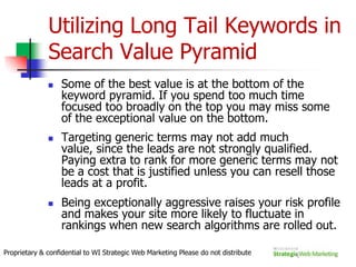 The Goal of Search Engines“Google's mission is to organize the world's information and make it universally accessible and useful.”How? By providing high quality, authoritative and RELEVANT content to their searchersNot to:Sell your products or services, increase your brand exposure, or generate leads for you.Proprietary & confidential to WI Strategic Web Marketing Please do not distribute