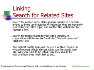 The LONGGG TailOne of the most effective traffic building approachesPicture a graph of your search terms in relation to traffic providedPerhaps focus on the least trafficked termsProprietary & confidential to WI Strategic Web Marketing Please do not distribute