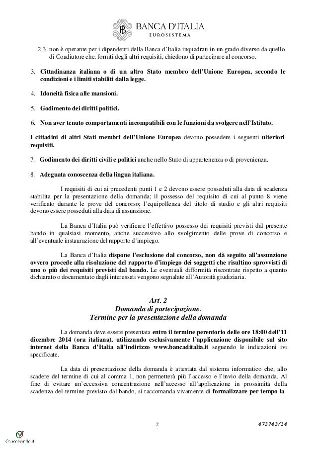 Concorso 60 coadiutori Banca d'Italia
