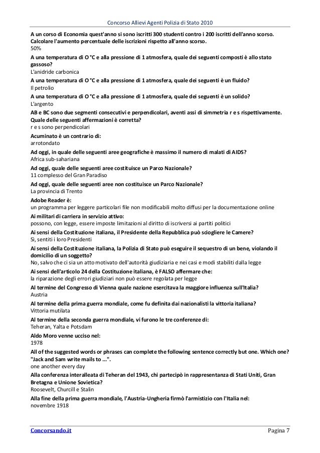 Concorso Allievi Agenti Polizia di Stato 2010 - Quiz