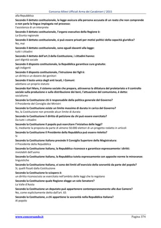 Concorso Allievi Ufficiali Carabinieri 2015 -Quiz in ordine alfabetico
