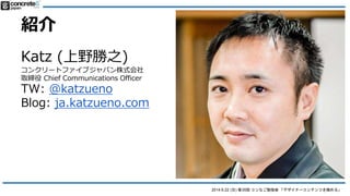 2014.6.22 () 35 ʤ㏊ ǥʩ`ƥĤO롹
B
Katz (Ұ֮)
󥯥`ȥե֥ѥʽ
ȡ Chief Communications Officer
TW: @katzueno
Blog: ja.katzueno.com
 