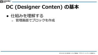 2014.6.22 () 35 ʤ㏊ ǥʩ`ƥĤO롹
Designer Content Ȥ
 ???
 1Ҫ = 1֥åʤΤǡR귵
Ĥϳʤ
o 饤ɥ`
o 쥹ȥꥹһE
DCP  (`)???
Ԕ
 