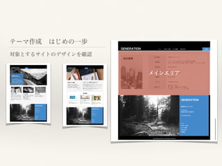 テーマ作成 はじめの一歩
対象とするサイトのデザインを確認
メインエリア
 