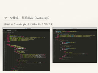 テーマ作成 共通部品（header.php）
部品となるheader.phpを元のhtmlから作ります。
 