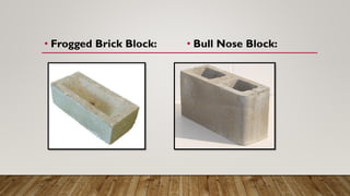 • Frogged Brick Block: • Bull Nose Block:
 