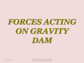 FORCES ACTING
ON GRAVITY
DAM
30/1/2014 1
PREPARED BY V.H.KHOKHANI,
ASSISTANT PROFESSOR, DIET.
 