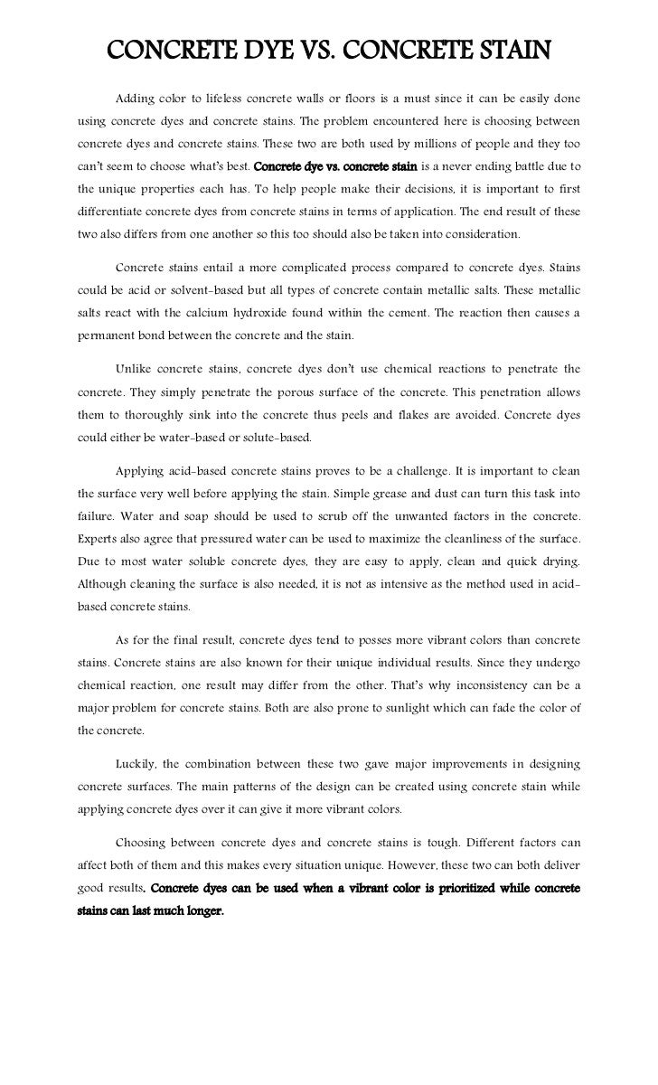 Concrete dye vs. concrete stain