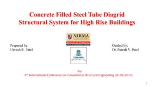 Concrete Filled Steel Tube Diagrid
Structural System for High Rise Buildings
Guided by:
Dr. Paresh V. Patel
Prepared by:
Urvesh R. Patel
1
For
2nd International Conference on Innovation in Structural Engineering (IC-ISE-2017)
 