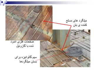 ‫مسلح‬ ‫های‬ ‫میلگرد‬
‫بتن‬ ‫ی‬ ‫کننده‬
‫ب‬ ‫گالوانیزه‬ ‫سیم‬‫رای‬
‫میلگردها‬ ‫بستن‬
‫اندود‬ ‫فلزی‬ ‫صفحات‬
‫گازوئیل‬ ‫با‬ ‫شده‬
 