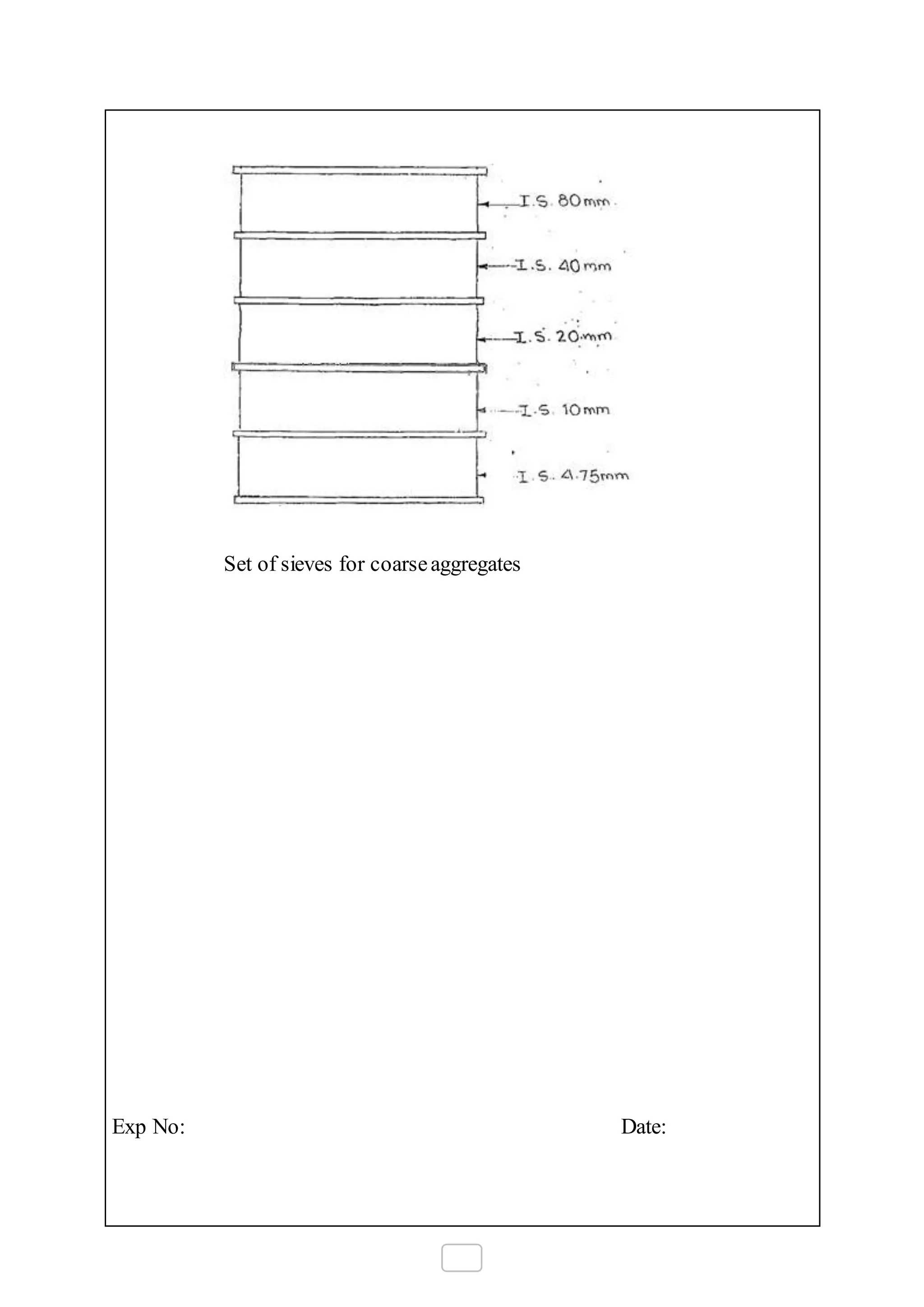 Set of sieves for coarseaggregates
Exp No: Date:
 