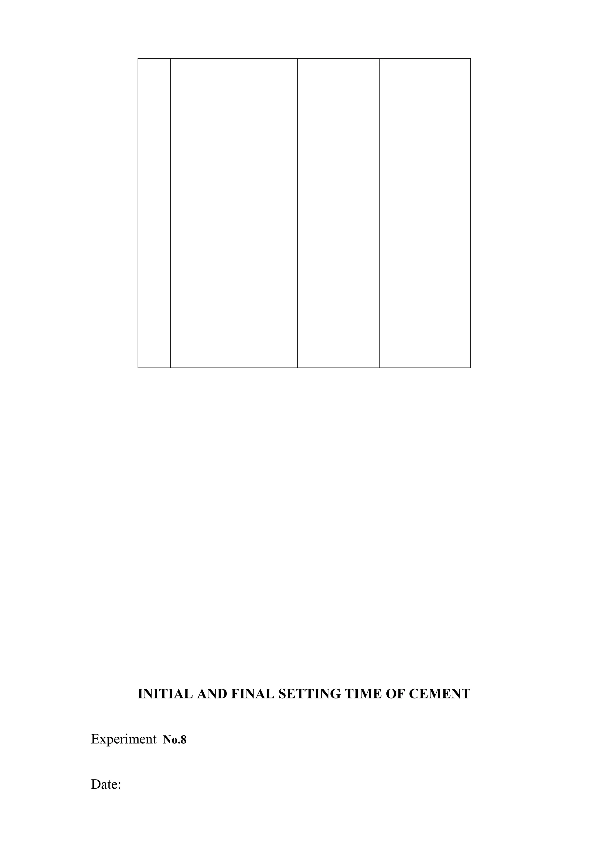 INITIAL AND FINAL SETTING TIME OF CEMENT
Experiment No.8
Date:
 