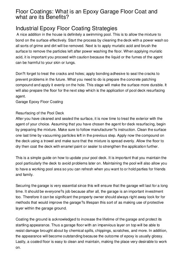 Floor Coatings What Is An Epoxy Garage Floor Coat And What Are Its B