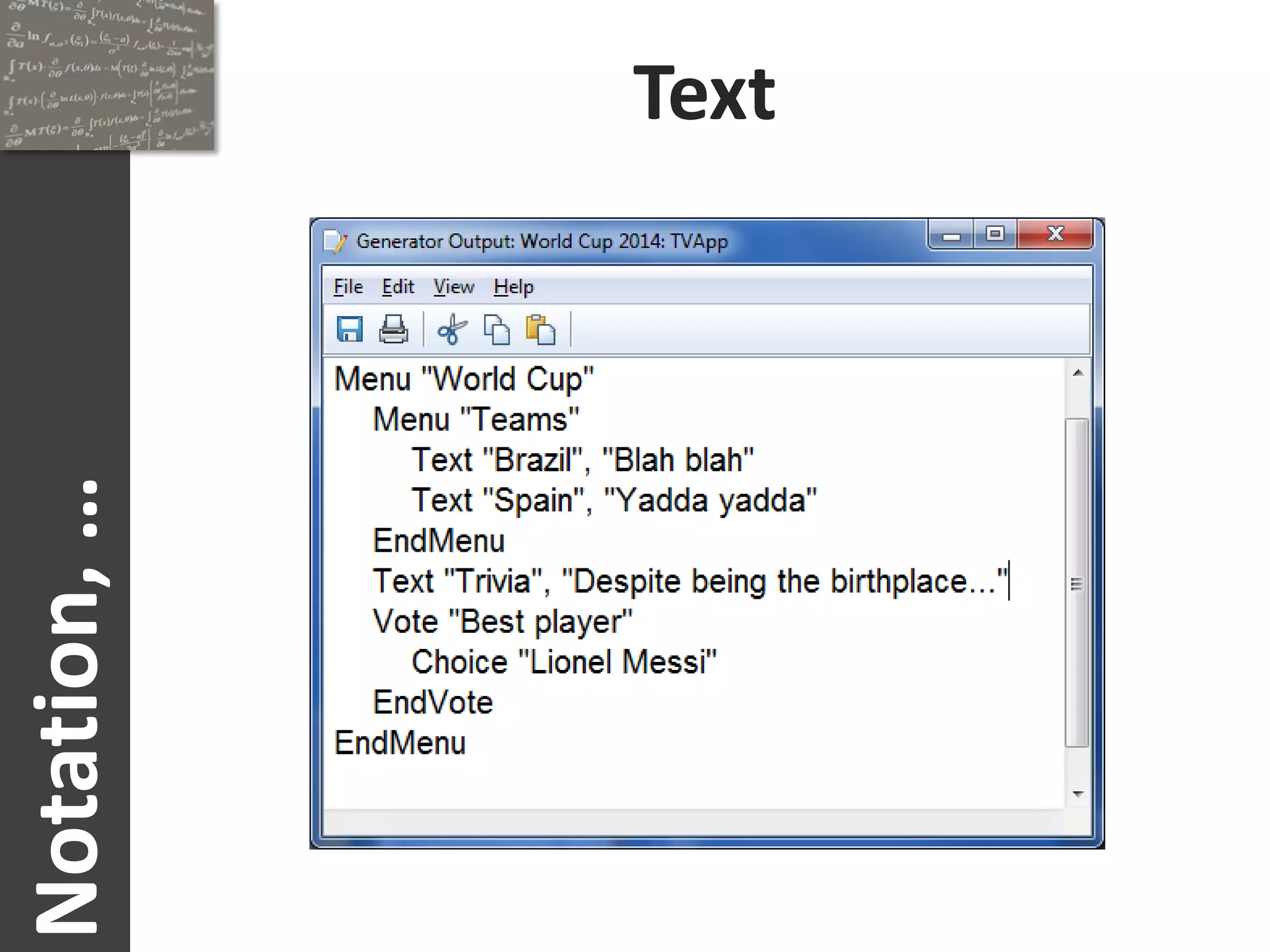 Notation, …   Text
 
