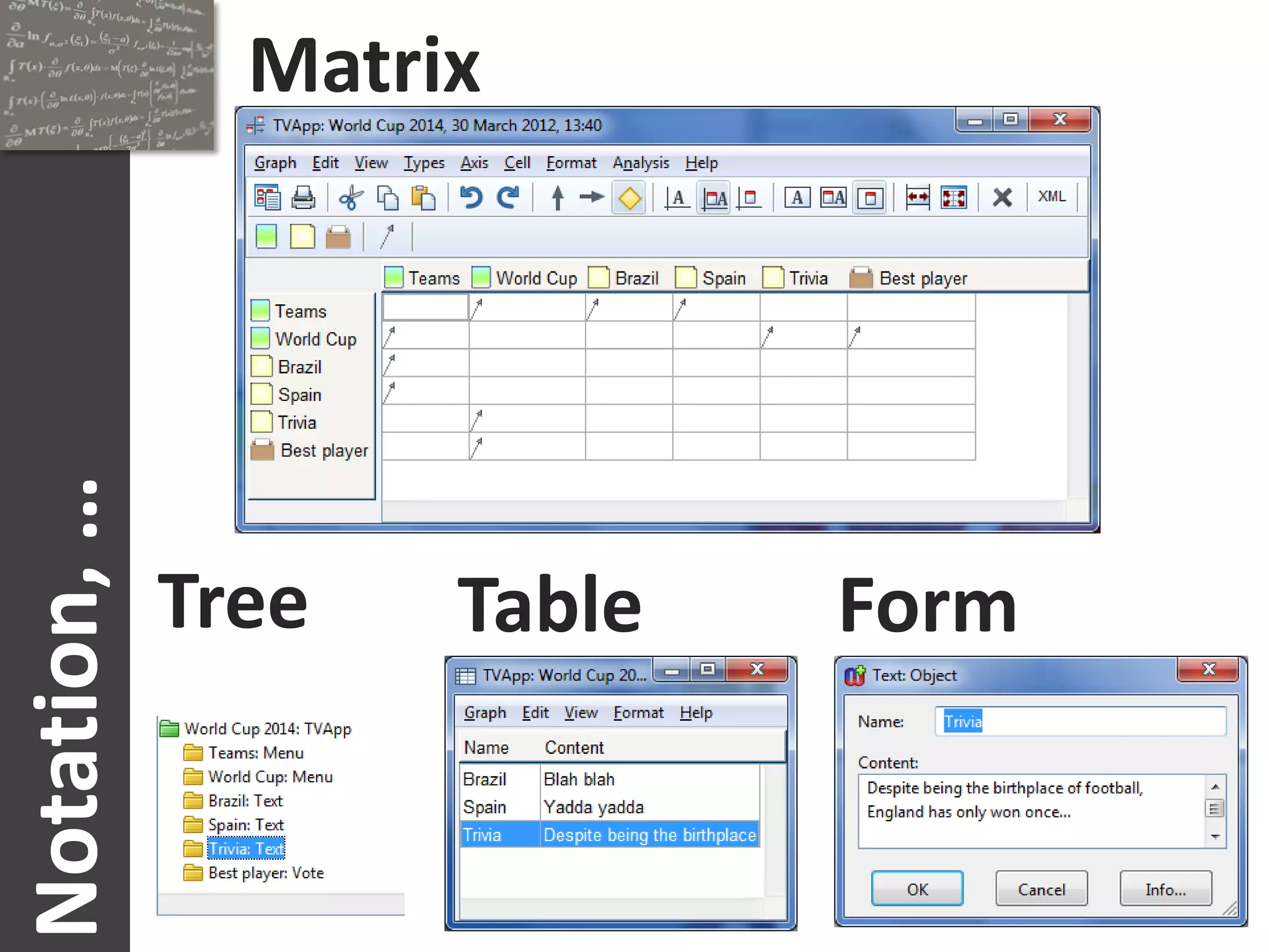 Notation, …     Matrix




              Tree   Table   Form
 