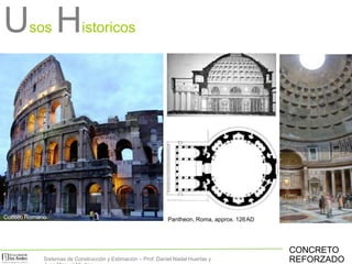 Coliseo Romano
Usos Historicos
Pantheon, Roma, approx. 126AD
CONCRETO
REFORZADOSistemas de Construcción y Estimación – Prof: Daniel Nadal Huertas y
 