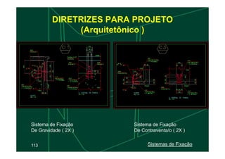 DIRETRIZES PARA PROJETO
(Arquitetônico )
113 Sistemas de Fixação
Sistema de Fixação
De Gravidade ( 2X )
Sistema de Fixação
De Contraventa/o ( 2X )
 