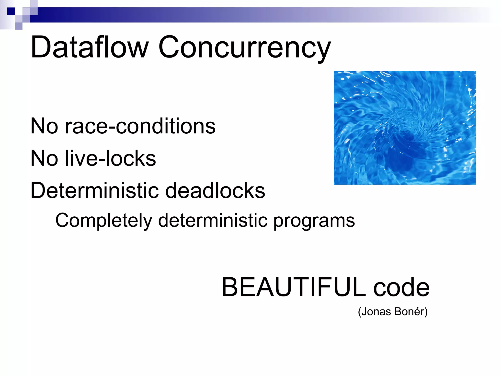 Asynchronous invocation Future f =  threadPool.submit (calculation); … System.out.println( “Result: “  + f.get()); main calculation get() 