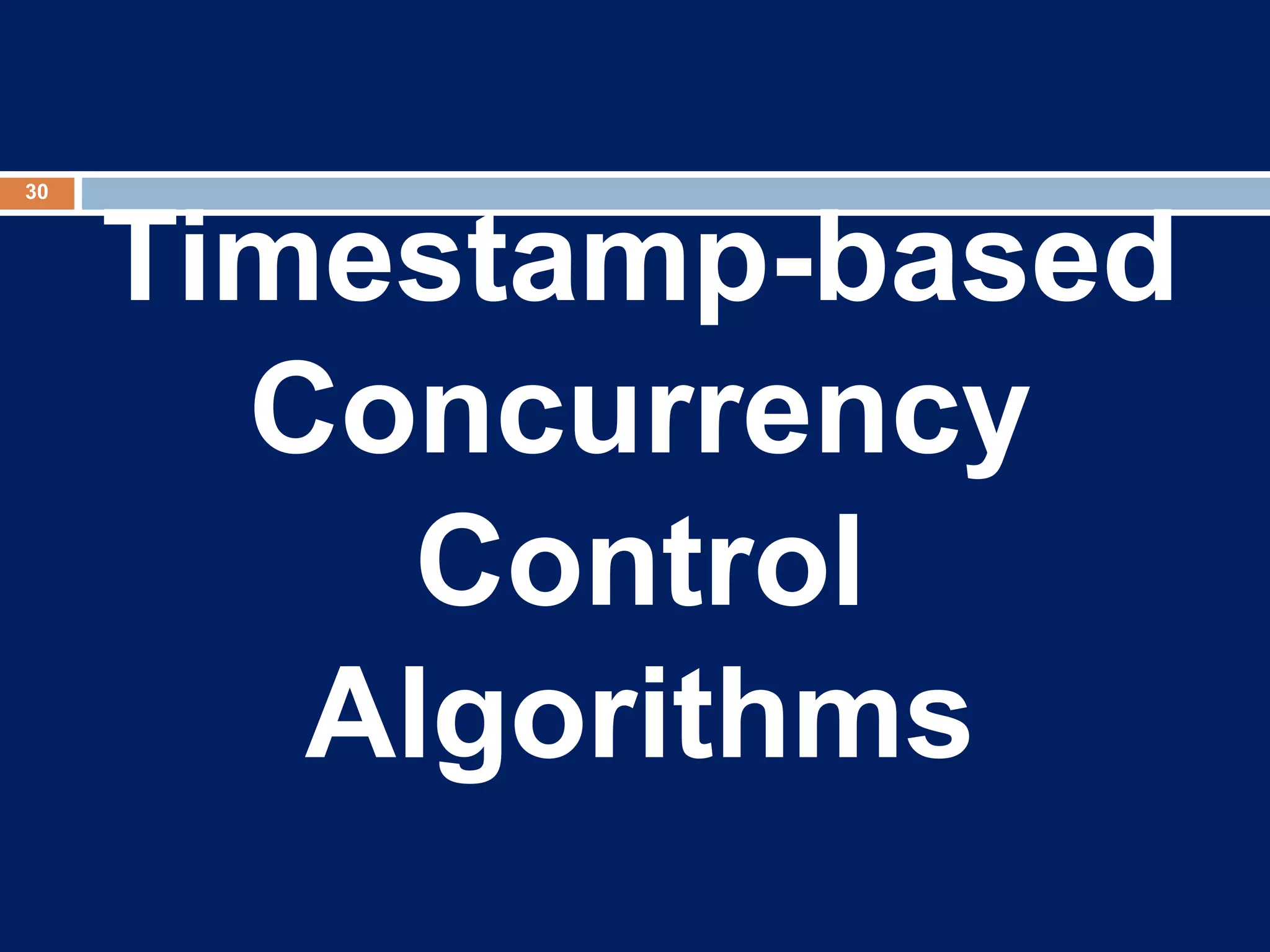 Timestamp-based
Concurrency
Control
Algorithms
30
 