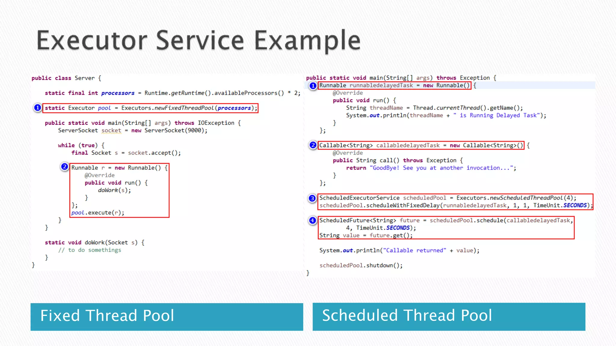 Fixed Thread Pool Scheduled Thread Pool
 
