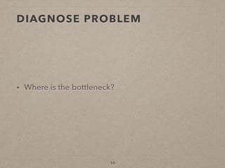DIAGNOSE PROBLEM
• Where is the bottleneck?
10
 