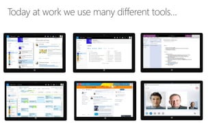 Today at work we use many different tools…
MAIL FILES
CALENDAR Yammer SKYPE
ONENOTE
 