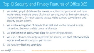 ALL RIGHTS RESERVED © 2016
Top 10 Security and Privacy Features of Office 365
https://products.office.com/en-us/business/office-365-trust-center-top-10-trust-tenets-cloud-security-and-privacy
 