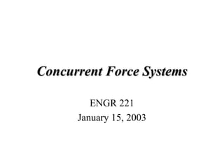 Concurrent Force Systems ENGR 221 January 15, 2003 