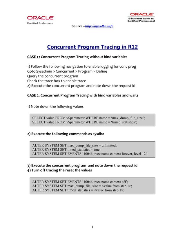 EBS R12 Concurrent program tracing | PDF